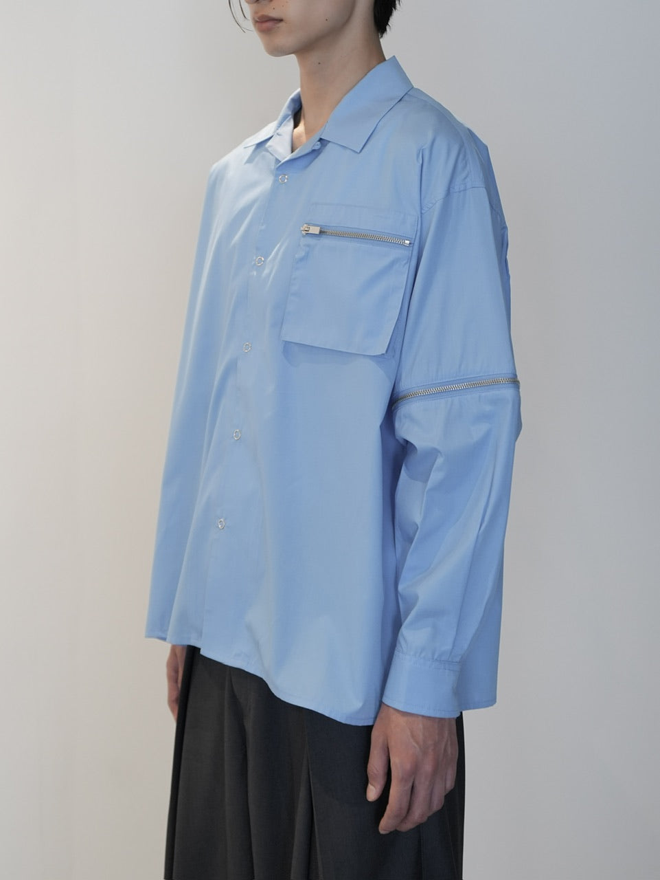 【CS】2way zip square cut shirt (blue) / 【シーエス】2ウェイジップスクエアカット長袖シャツ