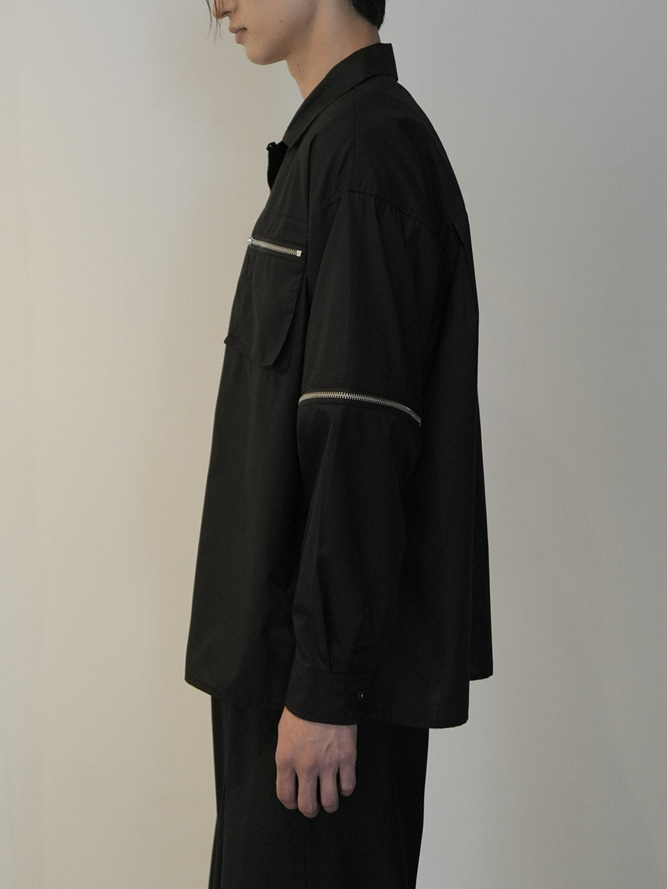 【CS】2way zip square cut shirt (black) / 【シーエス】2ウェイジップスクエアカット長袖シャツ