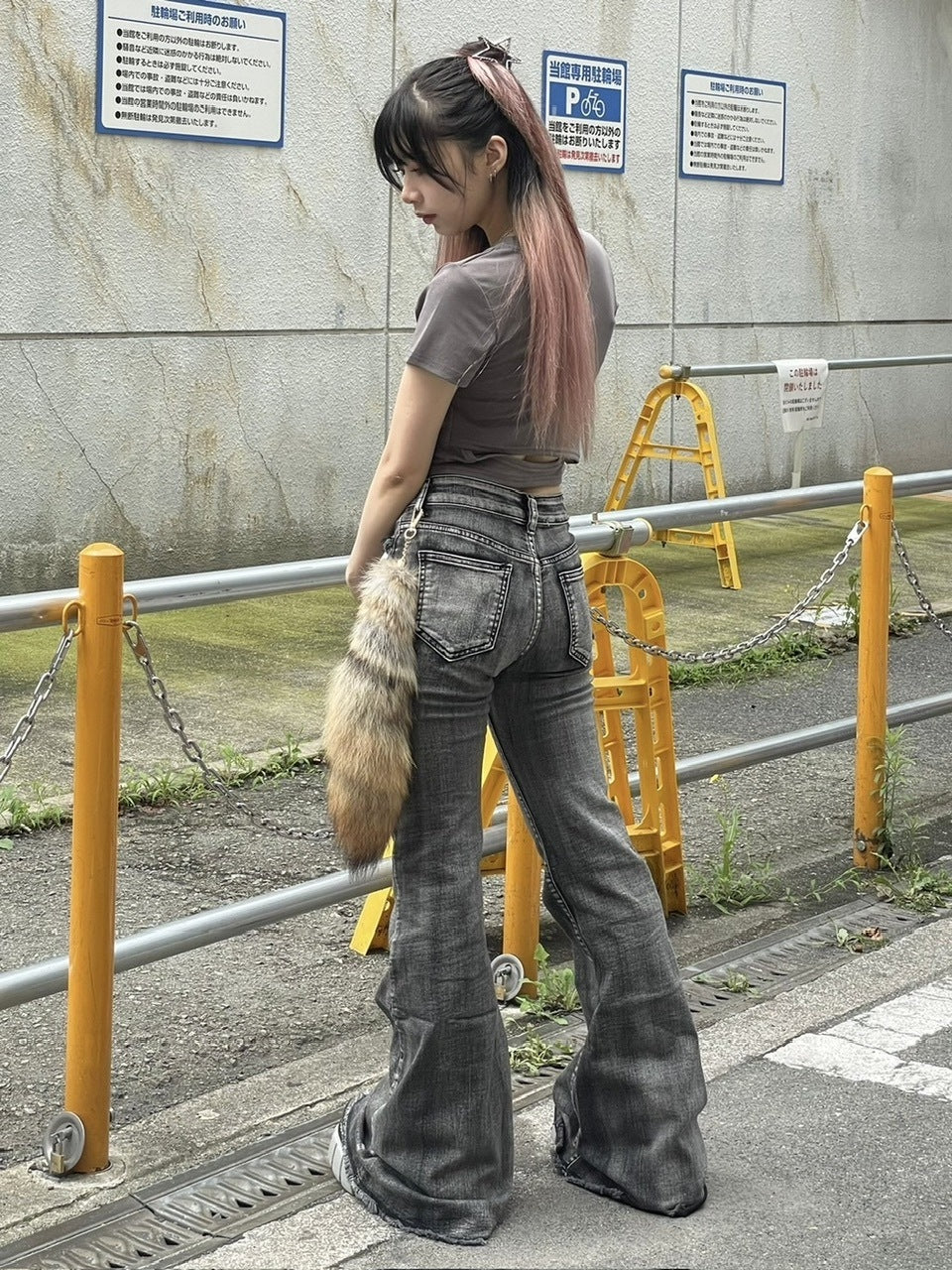 国際配送【Never mind the XU】belt flare denim pants 2 (2color)