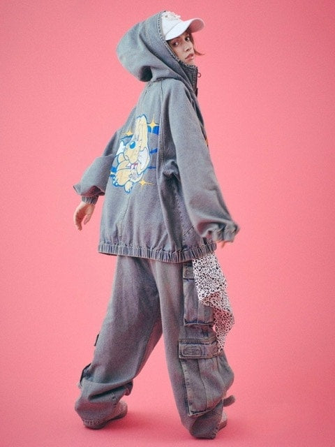 【GALFY】ダーティーデニムワイドカーゴ