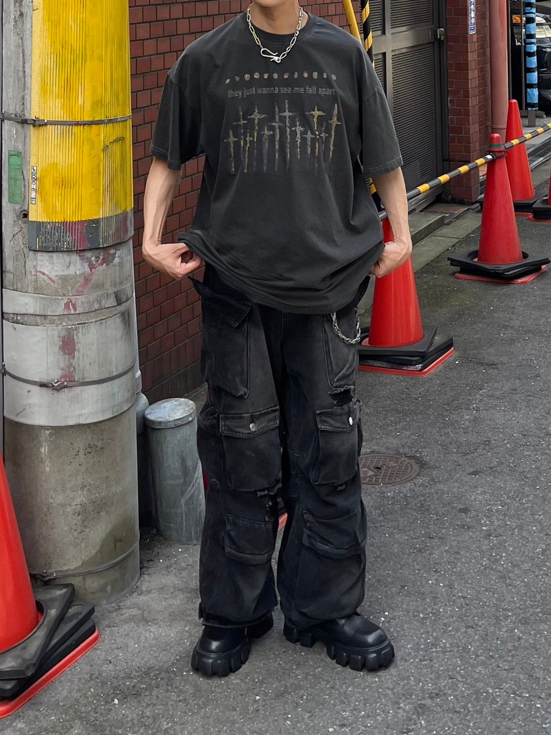 受注制【Chikashitsu +】pigment cross print t-shirt (2color)