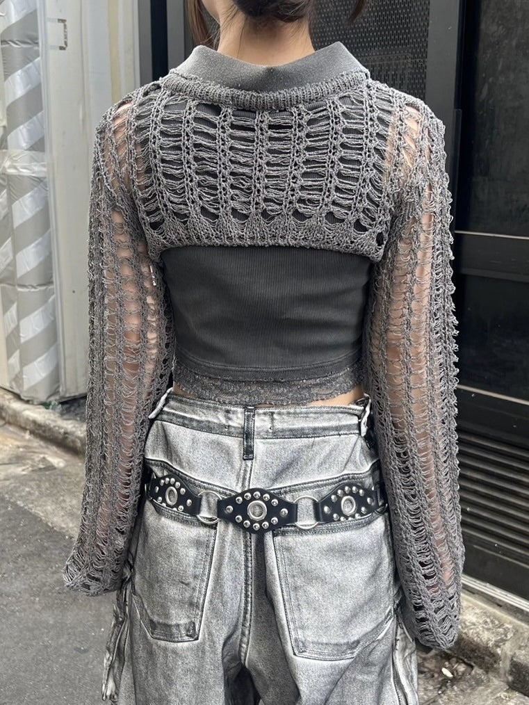 受注制【Never mind the XU】cropped summer knit (3color)