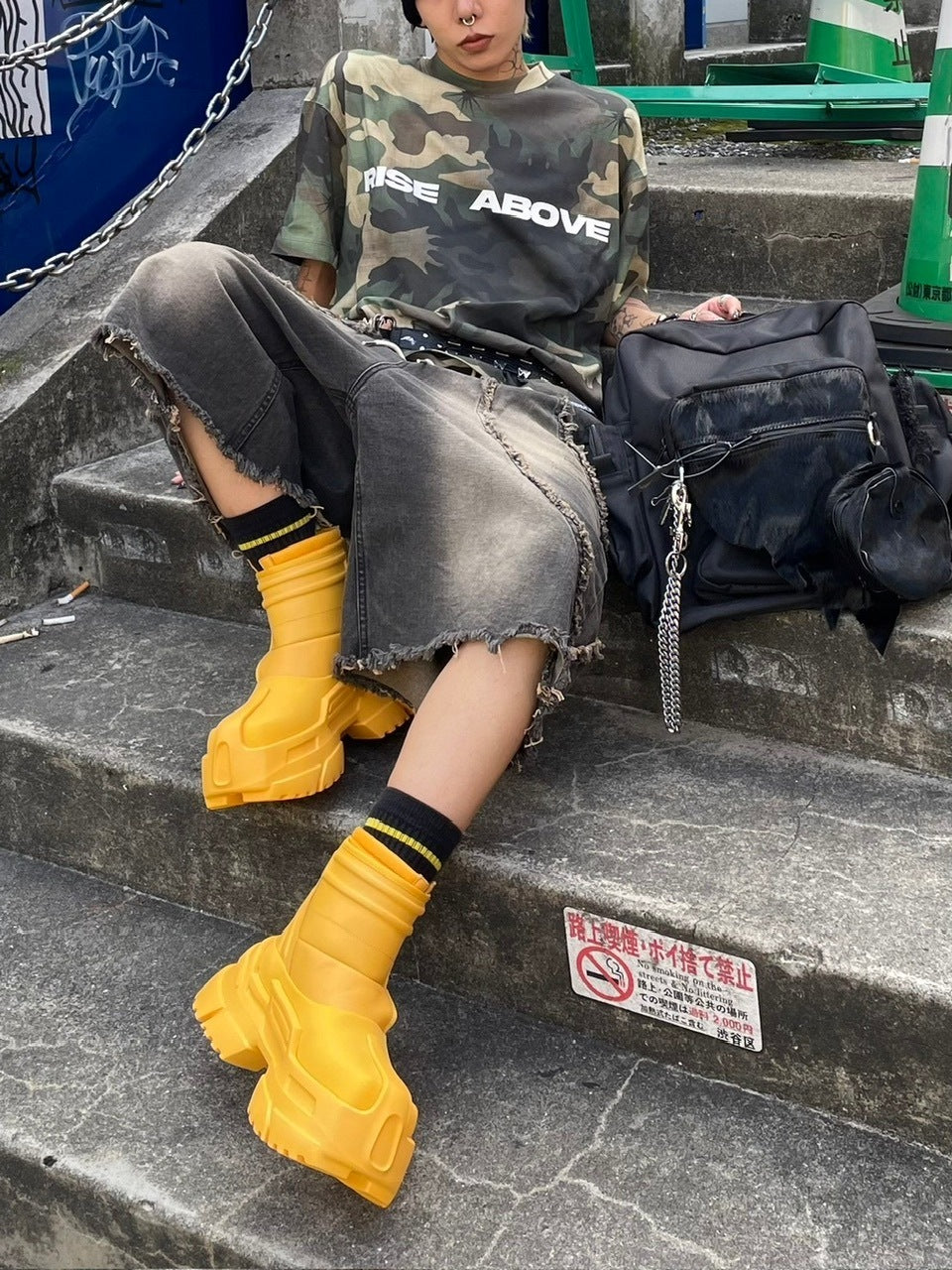 受注制【Never mind the XU】line denim half pants (2color)
