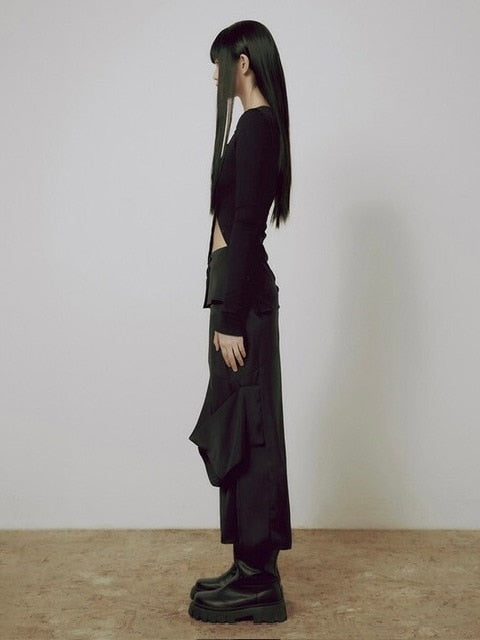 【FLAREUP】One-Shoulder Lettuce Stitch Cardigan