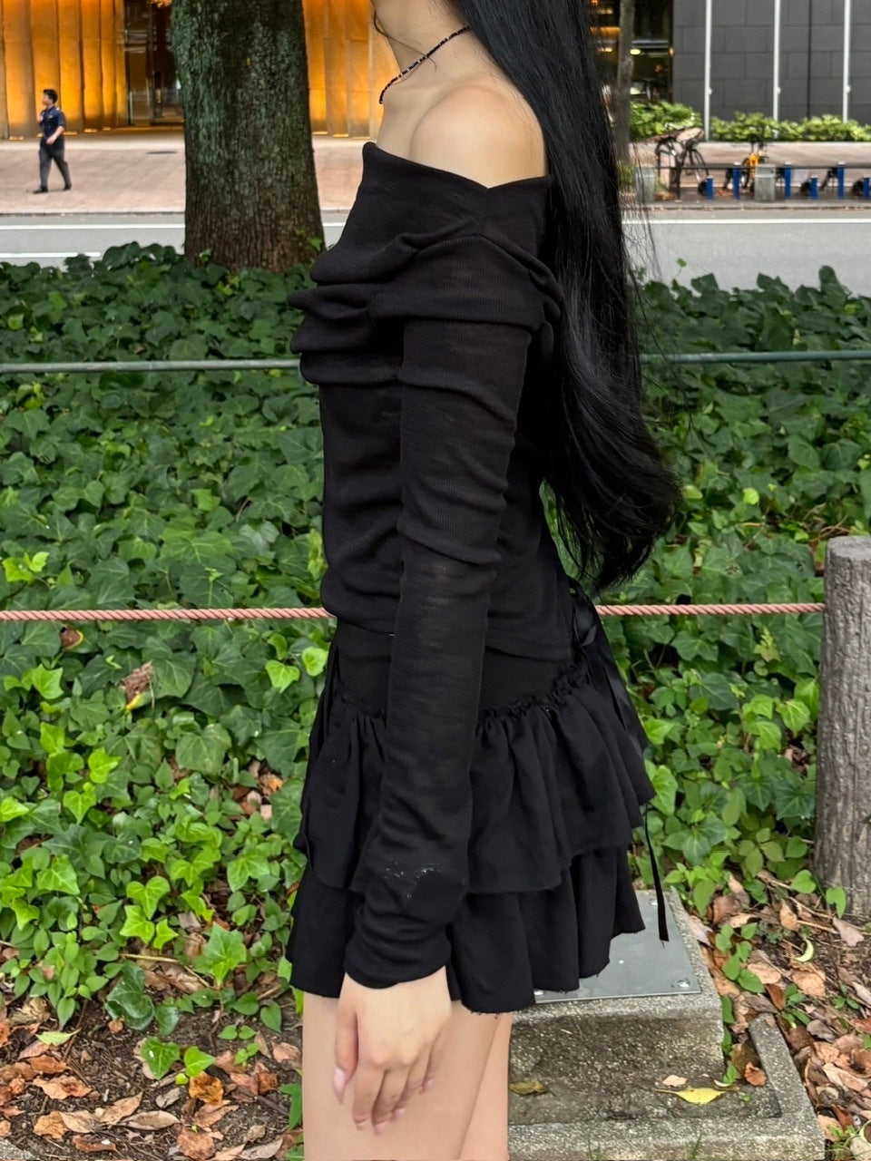 受注制【oaks】see-through back ribbon long sleeve (3color)