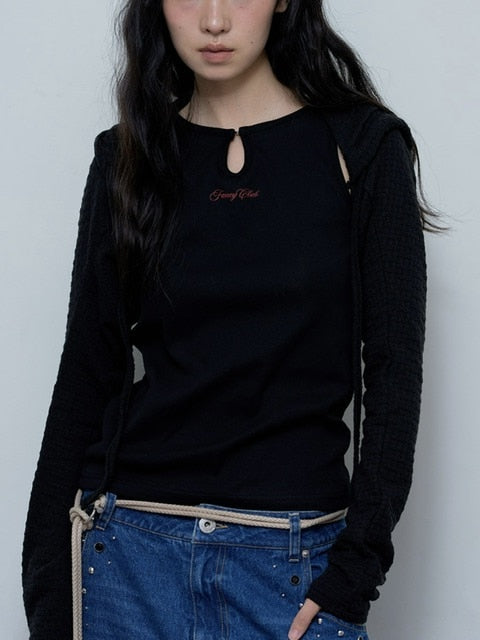 【FANCY CLUB】KNITTED HOOD BOLERO SET UP / 【ファンシークラブ】タンクトップ長袖ニットボレロセットアップ