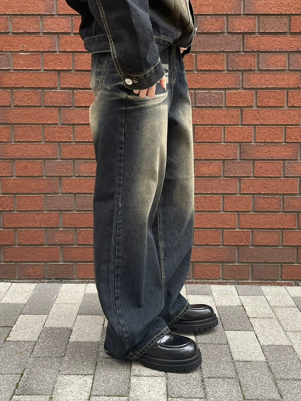 受注制【Chikashitsu +】vintage wash straight denim pants (2color
