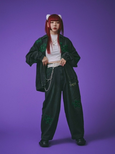 【GALFY】骨骨カラーデニムパンツ