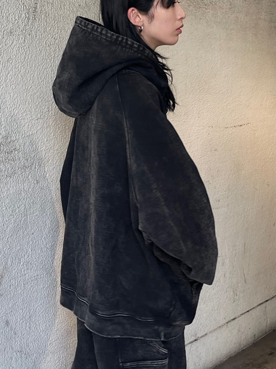 受注制【Chikashitsu +】set up pigment damage zip up hoodie