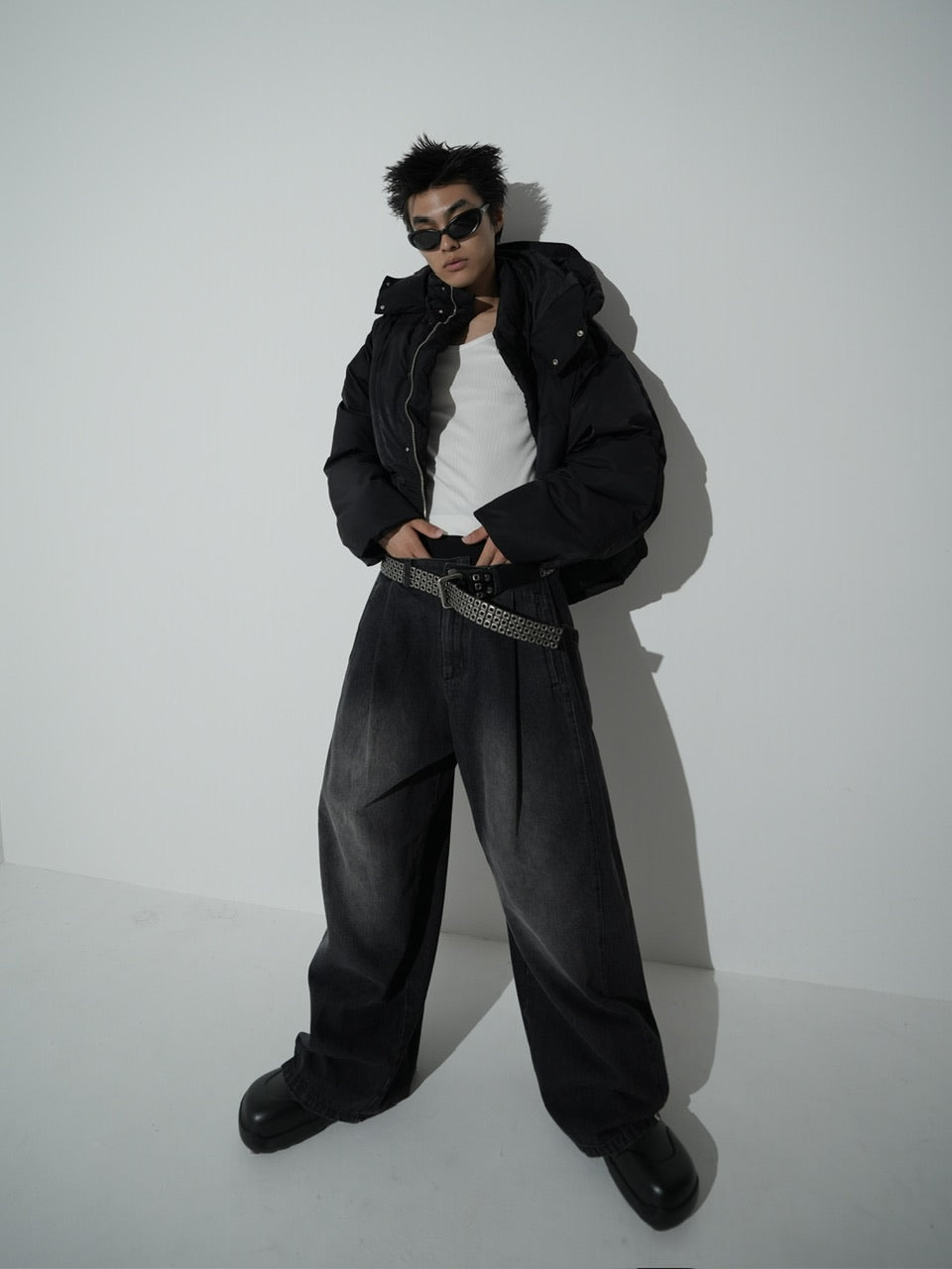 【CS】side tuck drape denim pants (black)