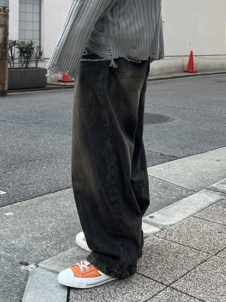 大阪店WEB限定受注制【Chikashitsu +】vintage wash wide denim pants (brown)