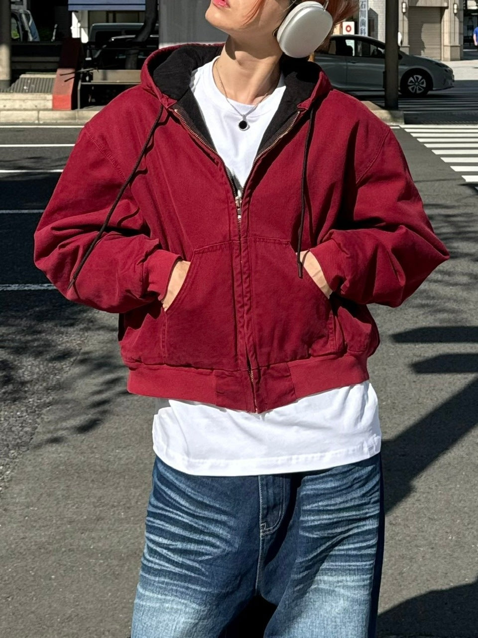 受注制【Chikashitsu +】cropped hooded work blouson (2color) / 【チカシツプラス】クロップドフードジップアップパーカーワーク長袖ブルゾン