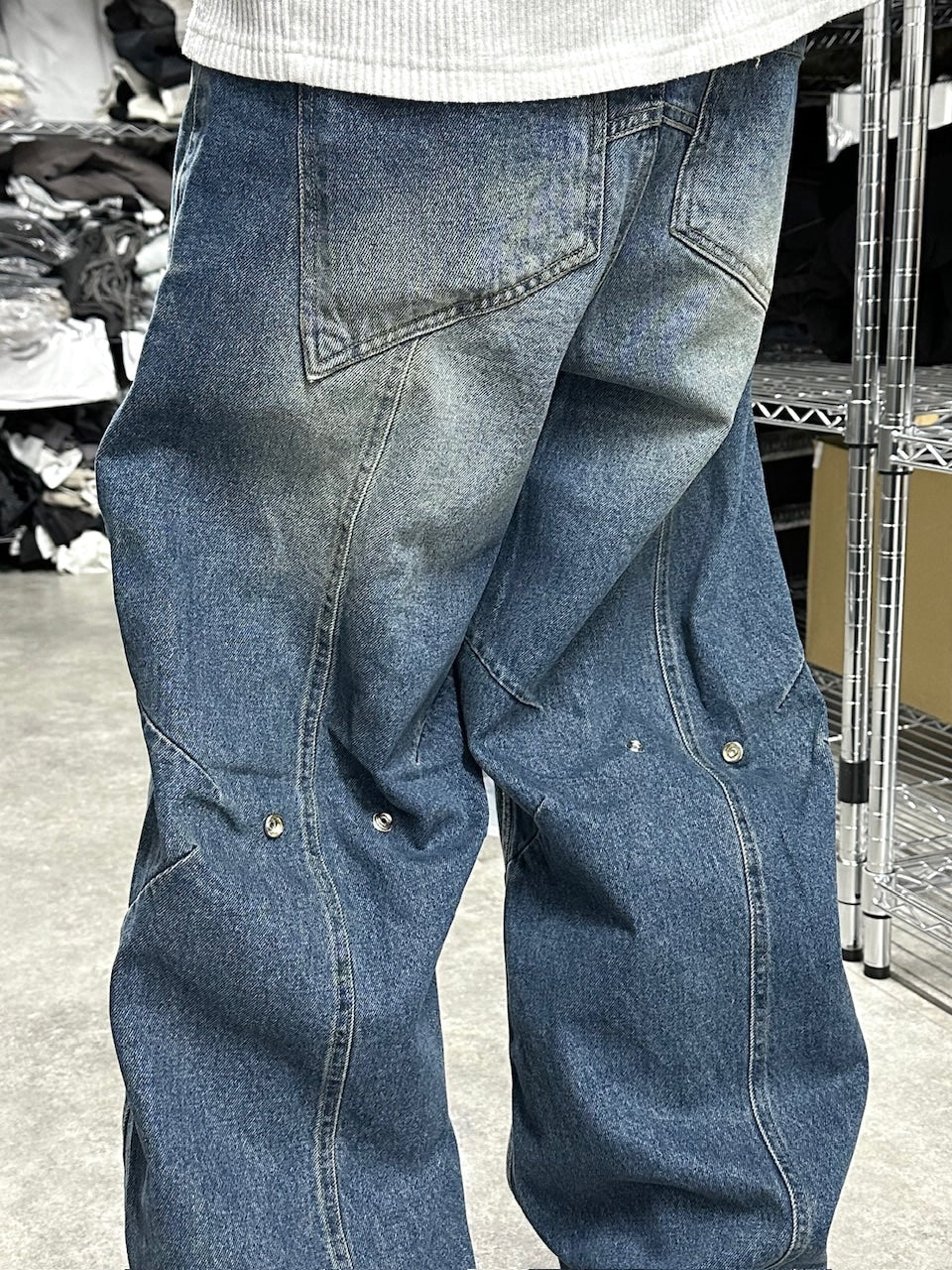 大阪店WEB限定受注制【Chikashitsu +】back snap wide flare denim pants (2color)