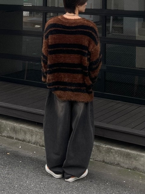 受注制【Chikashitsu +】hairy border knit (3color) / 【チカシツプラス】ヘイリーボーダーニット