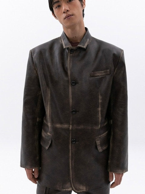 【ESC STUDIO】washing leather 4 buttons blazer
