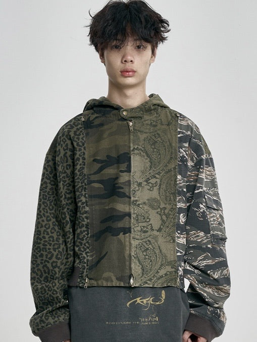 【AJOBYAJO】Camouflage Zip-Up Hooded Jacket