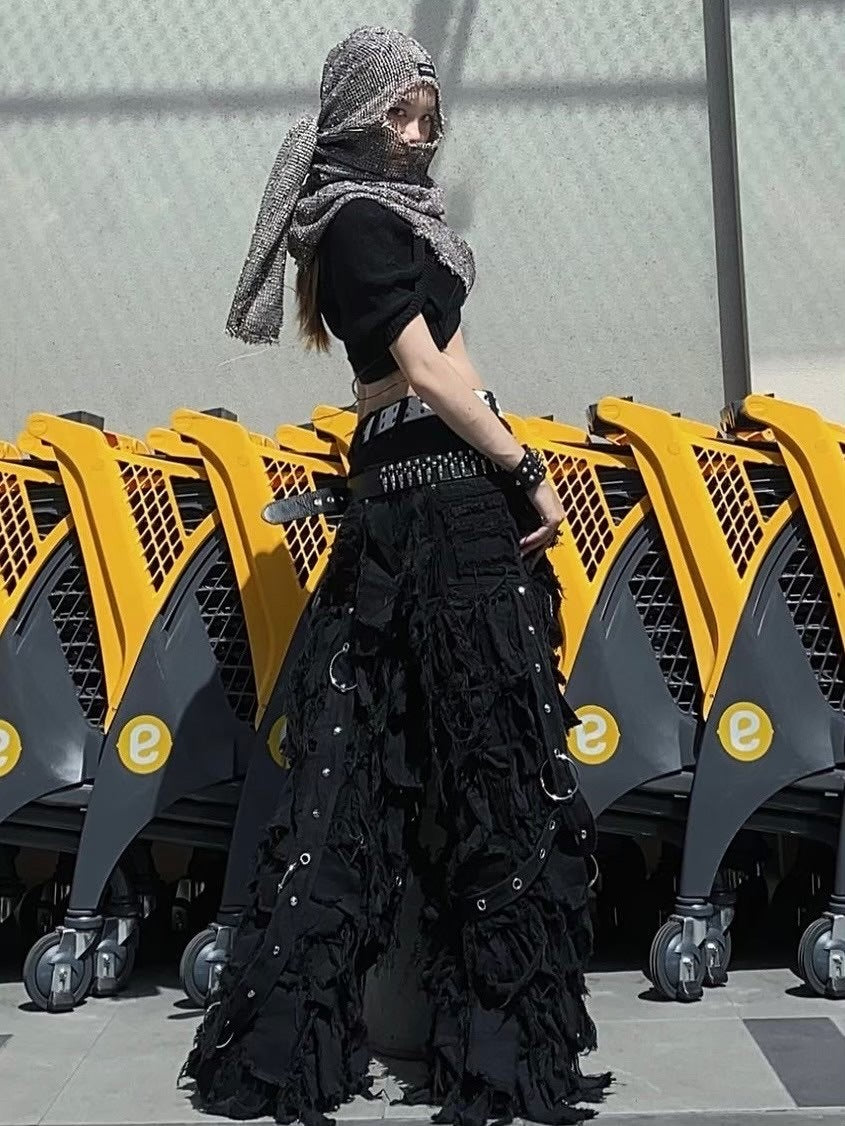 【UNIZ】BLACK MONSTER PANTS / 【ユニズ】ブラックモンスターダメージワイドデニムパンツ