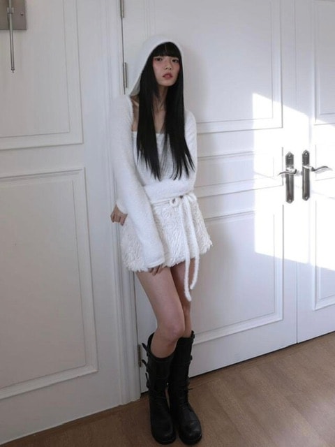 【Uglyshadow】ANGORA HOODIE TANK TOP / 【アグリーシャドウ】アンゴラフードタンクトップ長袖カーディガン