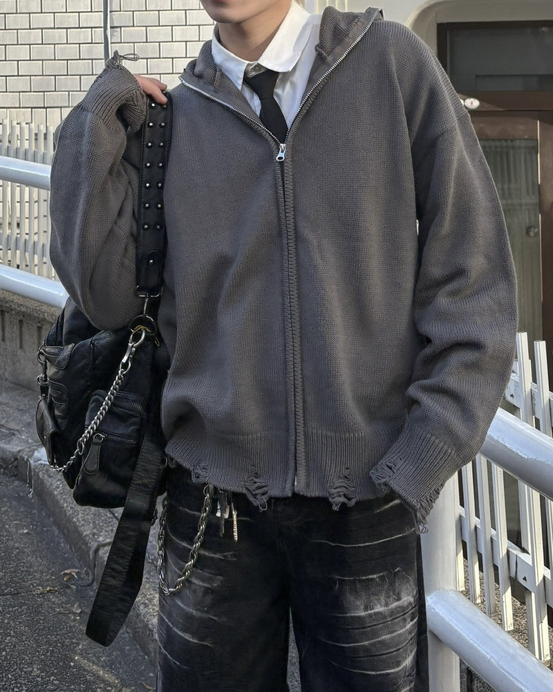 大阪店WEB限定受注制【Chikashitsu +】full zip up knit hoodie (3color)