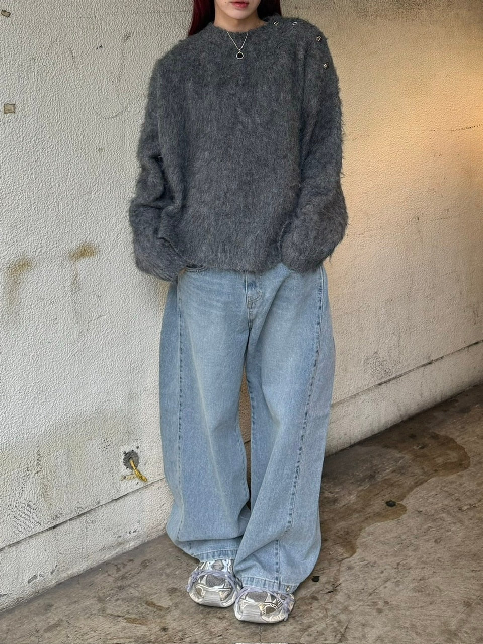 【Chikashitsu +】half off shoulder button knit (3color)