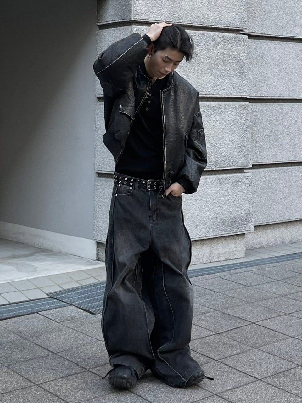 受注制【Chikashitsu +】wide curve denim pants