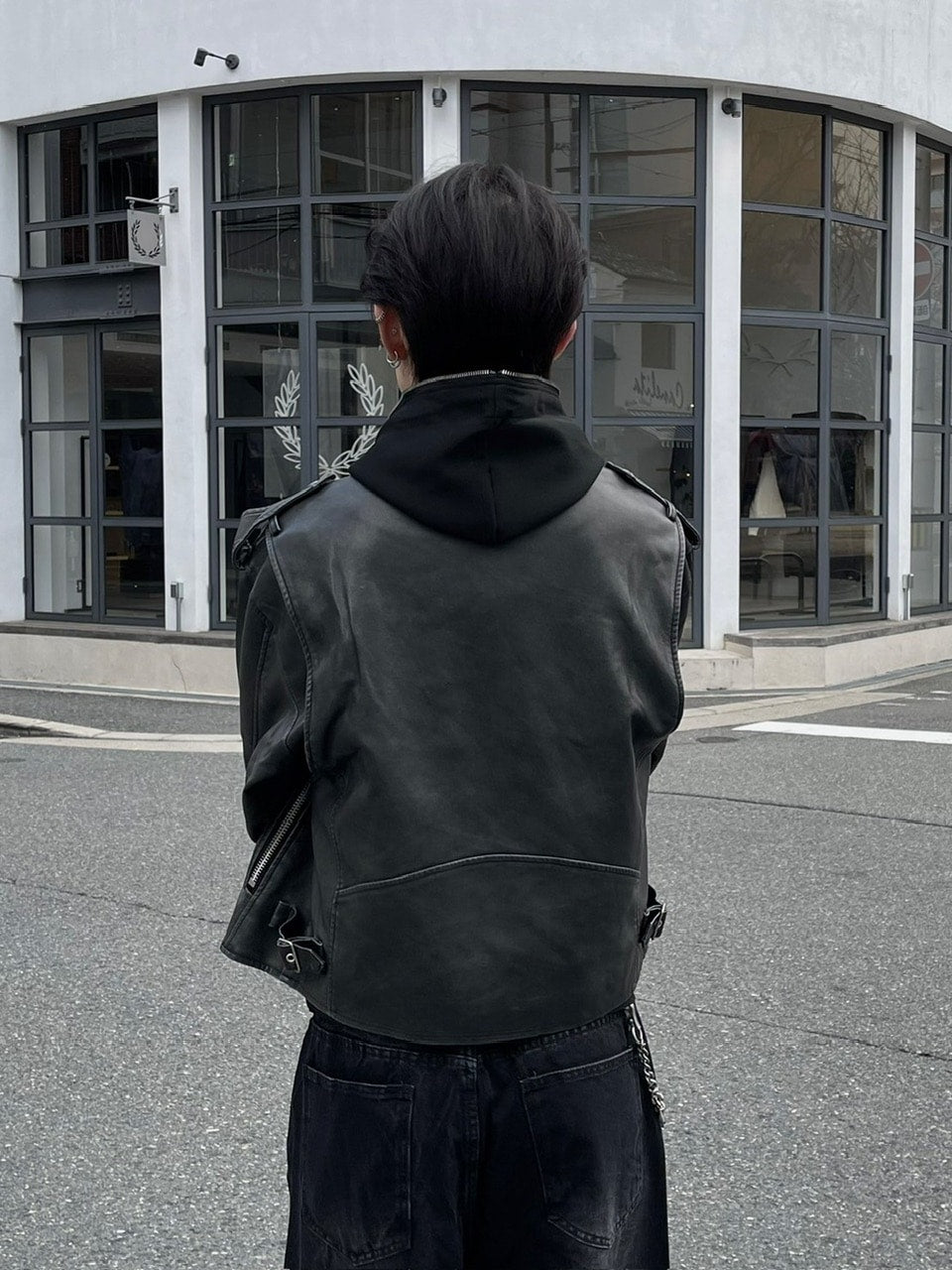 受注制【Chikashitsu +】aging wash cropped riders jacket