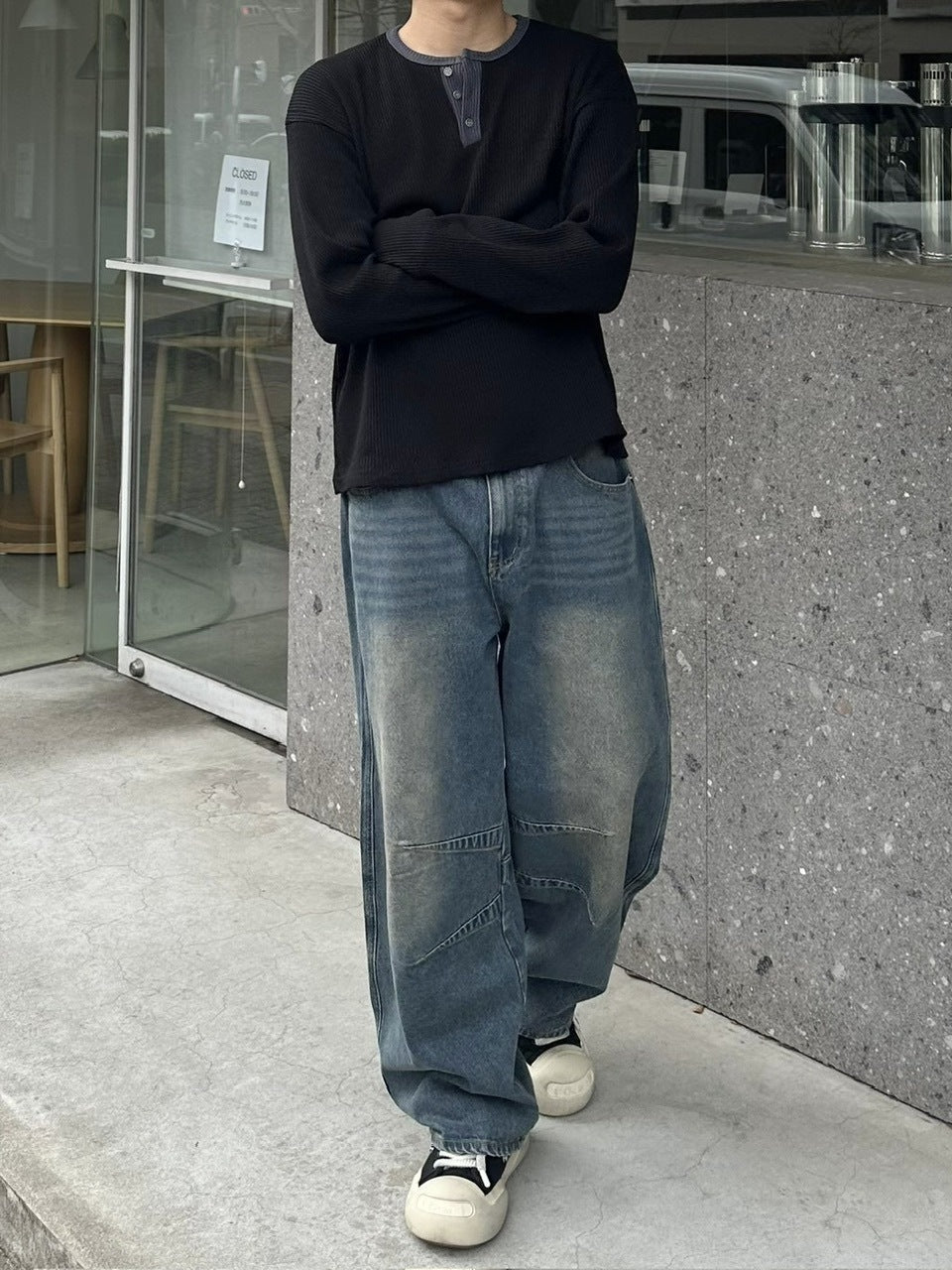 受注制【youll】henry neck waffle long tee (2color)