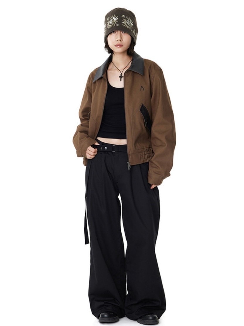 【AAKAM】Contrast Leather Work Jacket