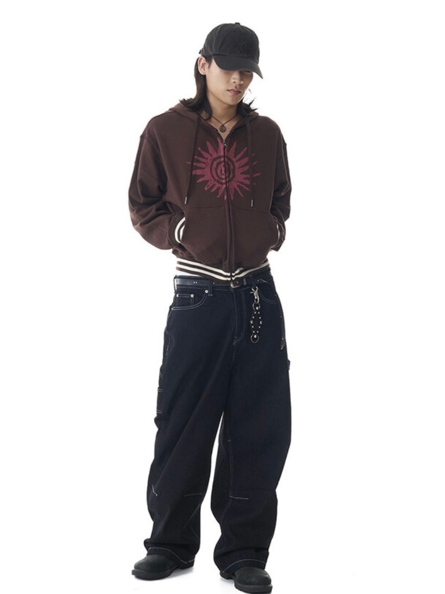 【AAKAM】Cracked Sun Zip-Up Hoodie