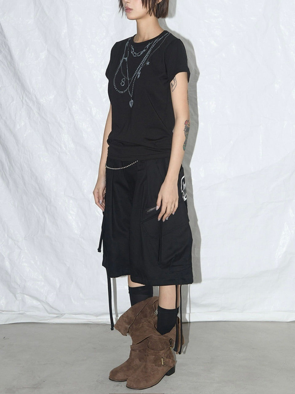 【FANCY CLUB】DUAL CHARM NECKLACE TEE / 【ファンシークラブ】チャームネックレスプリント半袖Tシャツ