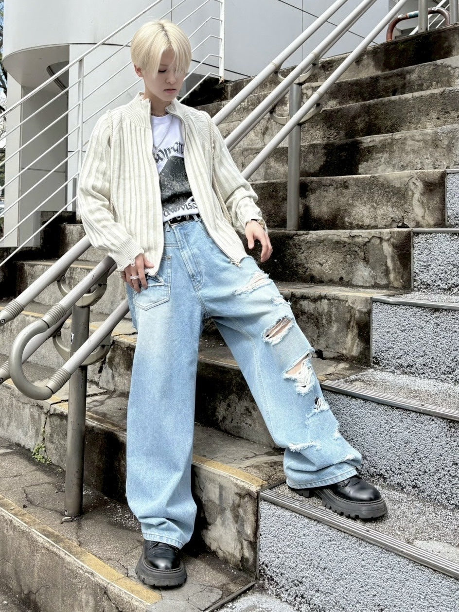 受注制【nmtc +】damage zip up knit (3color)