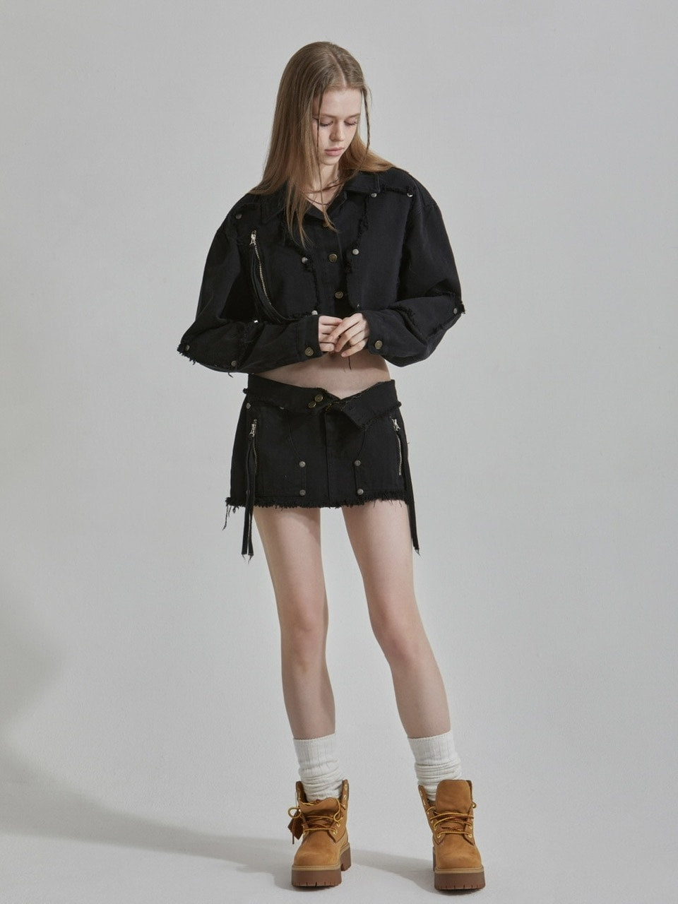 【GATELESS】FRINGE CROPPED DENIM JACKET