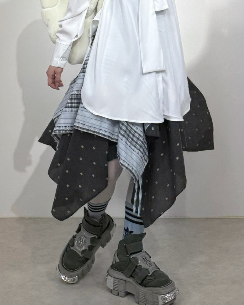 国際配送【Nerd out XU】reversible asymmetry drawstring skirt