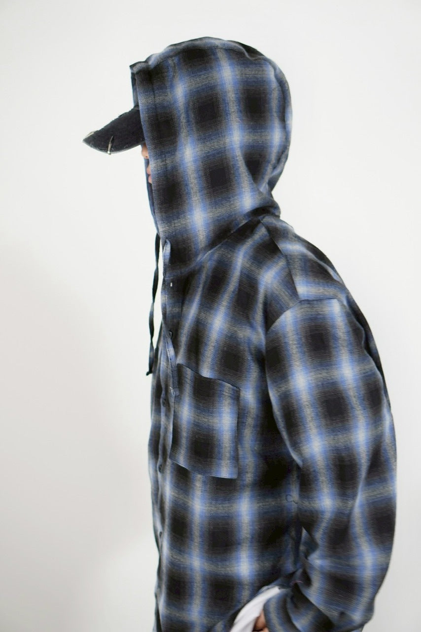 受注制【Chikashitsu +】tartan check hooded shirt (3color) / 【チカシツプラス】タータンチェックフード付き長袖シャツ
