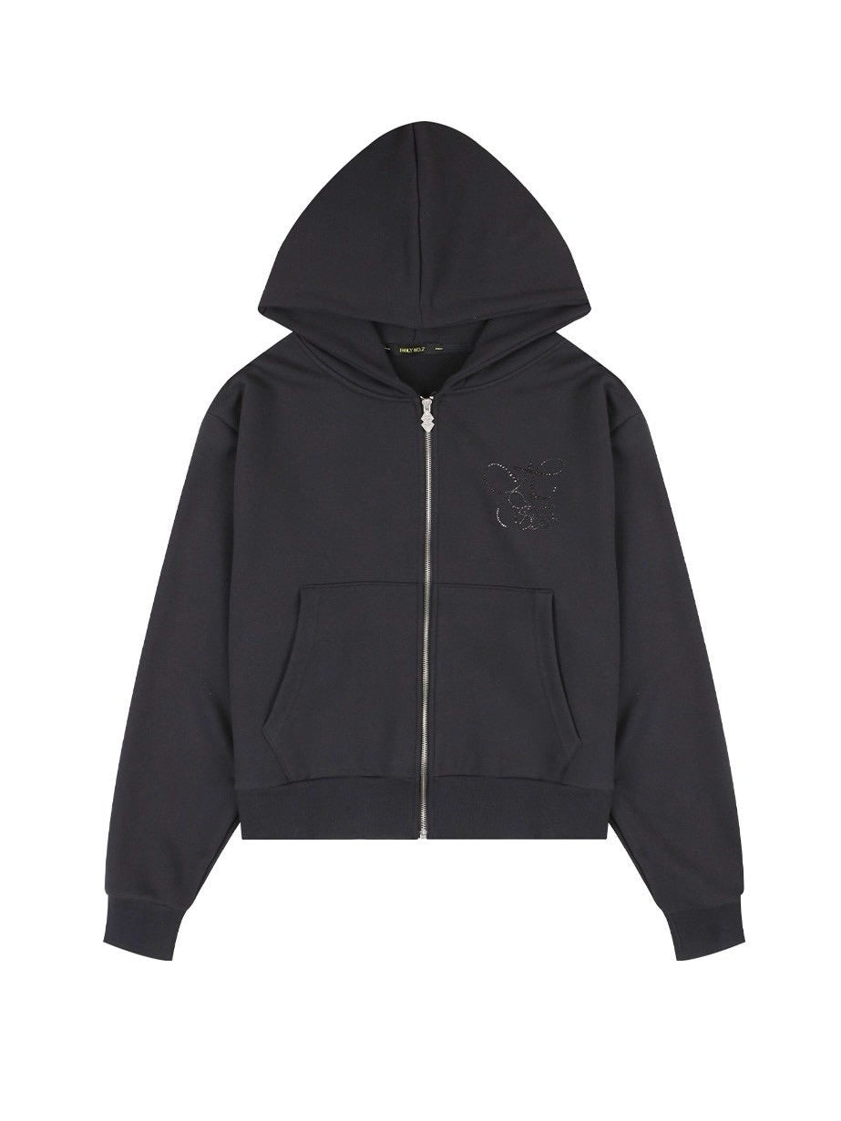 【HOLY NUMBER 7】OVERFIT HIP HOP MOVE CUBIC LETTERING HOODIE ZIP-UP