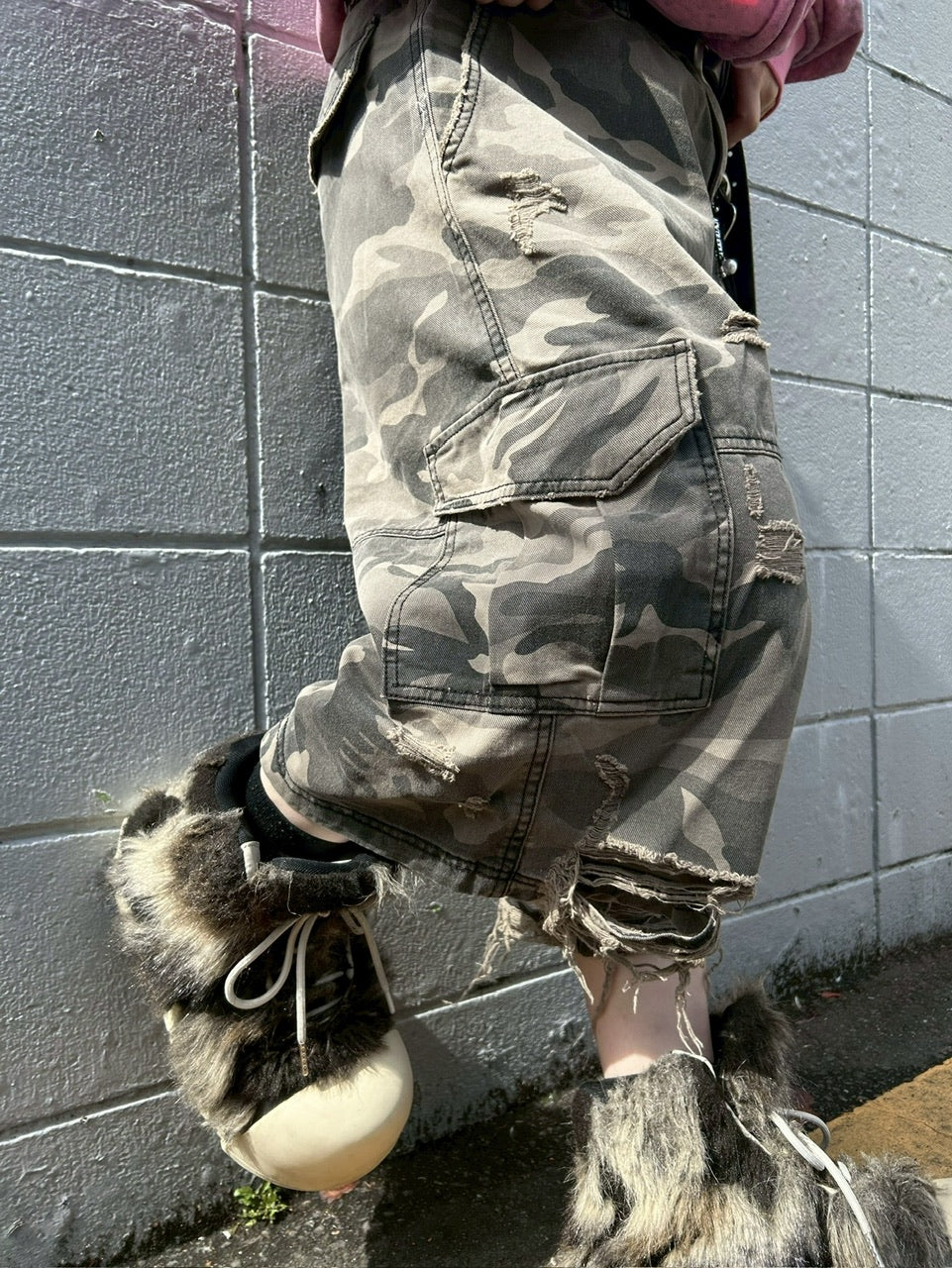 【Never mind the XU】camouflage damage half pants (2color) / 【ネバーマインドザエックスユー】カモフラージュダメージデニムハーフパンツ