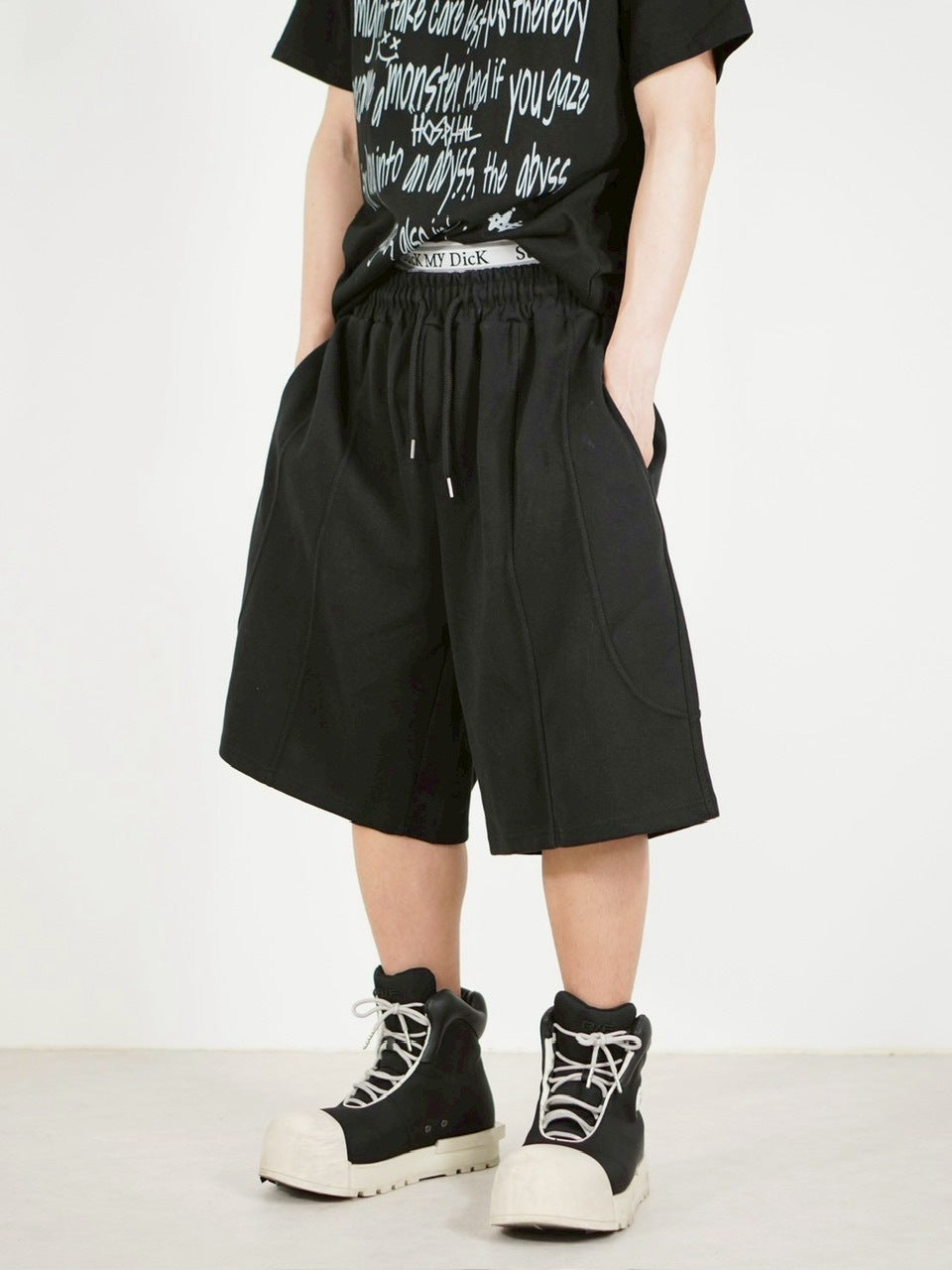 【Chikashitsu +】stitch bermuda sweat pants (2color) / 【チカシツプラス】スティッチバミューダハーフスウェットパンツ