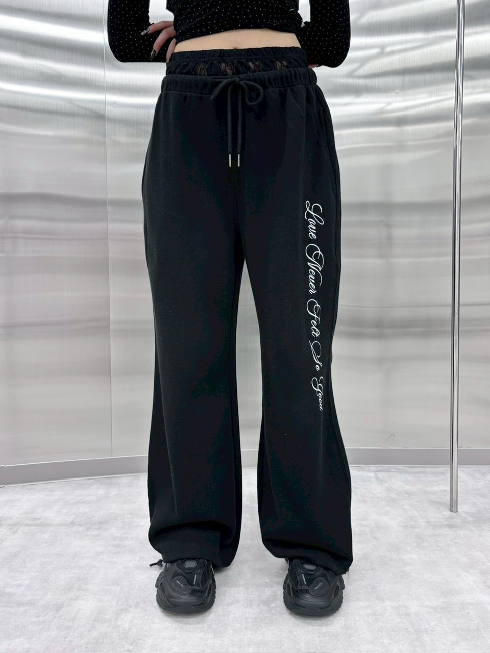 受注制【nmtc +】lace layered sweat pants (2color) / 【エヌエムティーシープラス】レースレイヤードスウェットパンツ