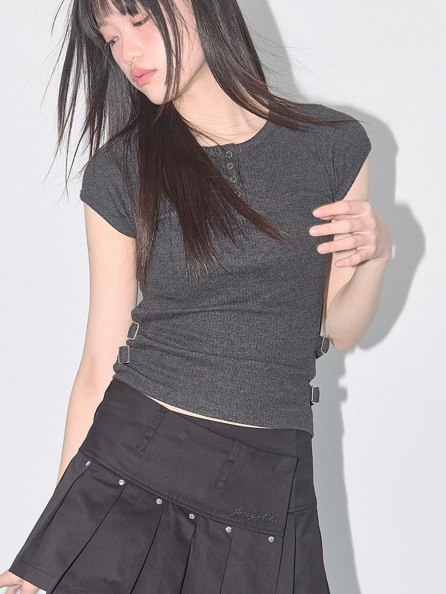 【FANCY CLUB】SIDE BUCKLE RIBBED TEE / 【ファンシークラブ】サイドバックルリブ半袖Tシャツ