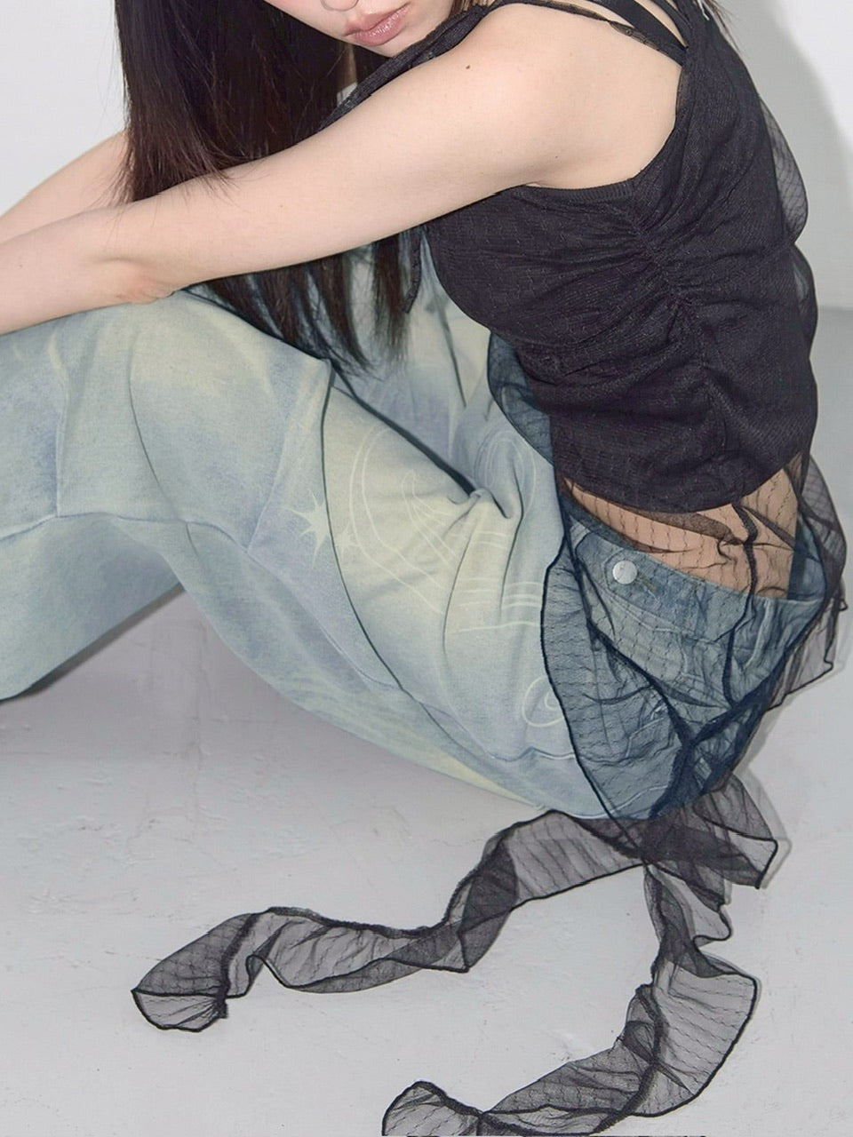 【FANCY CLUB】LACE SHIRRING LAYERED DRESS