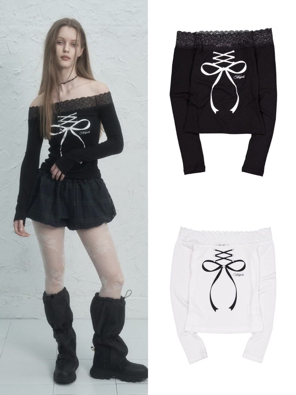 【SETUP‐EXE】LACE OFF- SHOULDER TOP