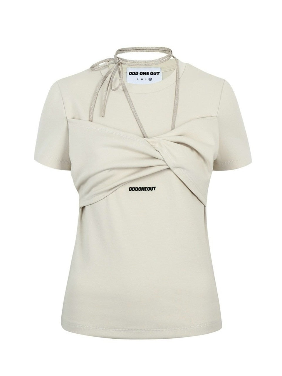 【ODDONEOUT】TWIST DRAPE STRING TOP / 【オッドワンアウト】ツイストドレープストリング半袖Tシャツ