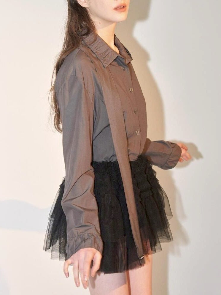 【ODDONEOUT】TUCKING MASH SKIRT / 【オッドワンアウト】タッキングメッシュフリルレーススカート