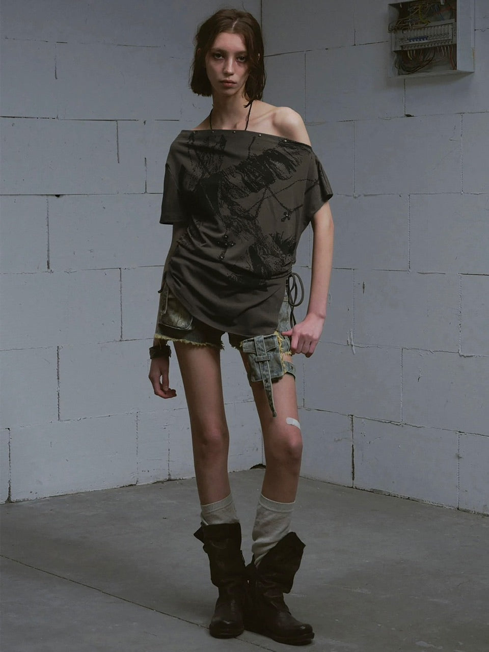 【Cest Nous】Blue-green faded denim shorts / 【セヌー】ウォッシングデニムショートパンツ