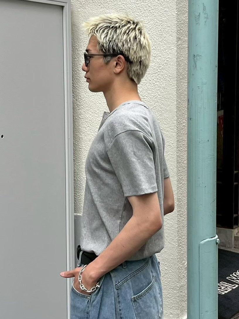 【Chikashitsu +】henry neck half sleeve tee (3color) / 【チカシツプラス】ヘンリーネック半袖Tシャツ