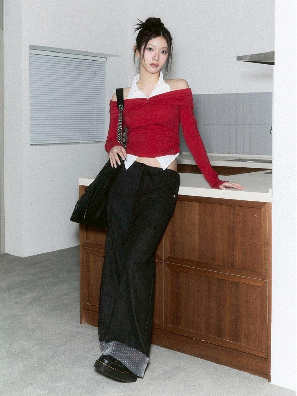 【CHERRYQUIRI】lace layered roll up denim / 【チェリーキュリー】レースレイヤードロールアップデニムパンツ