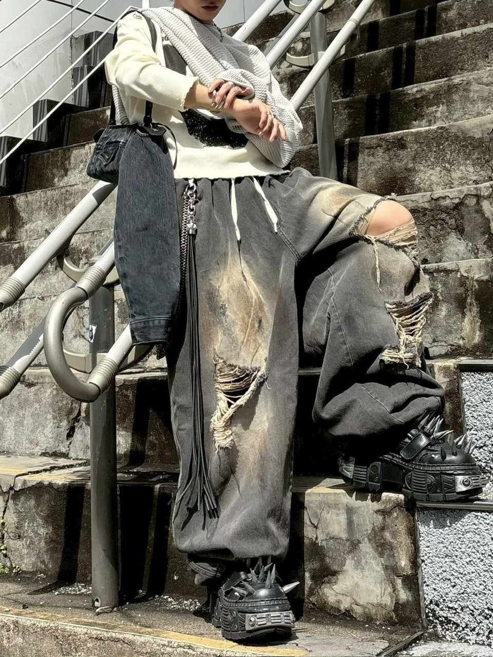 受注制【Never mind the XU】balloon damage denim pants