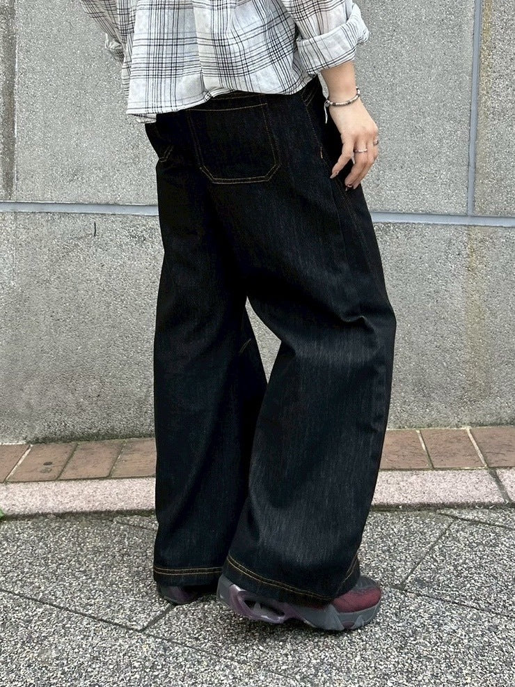 受注制【Chikashitsu +】lilting stitch curve denim pants / 【チカシツプラス】リルティングステッチカーブデニムパンツ