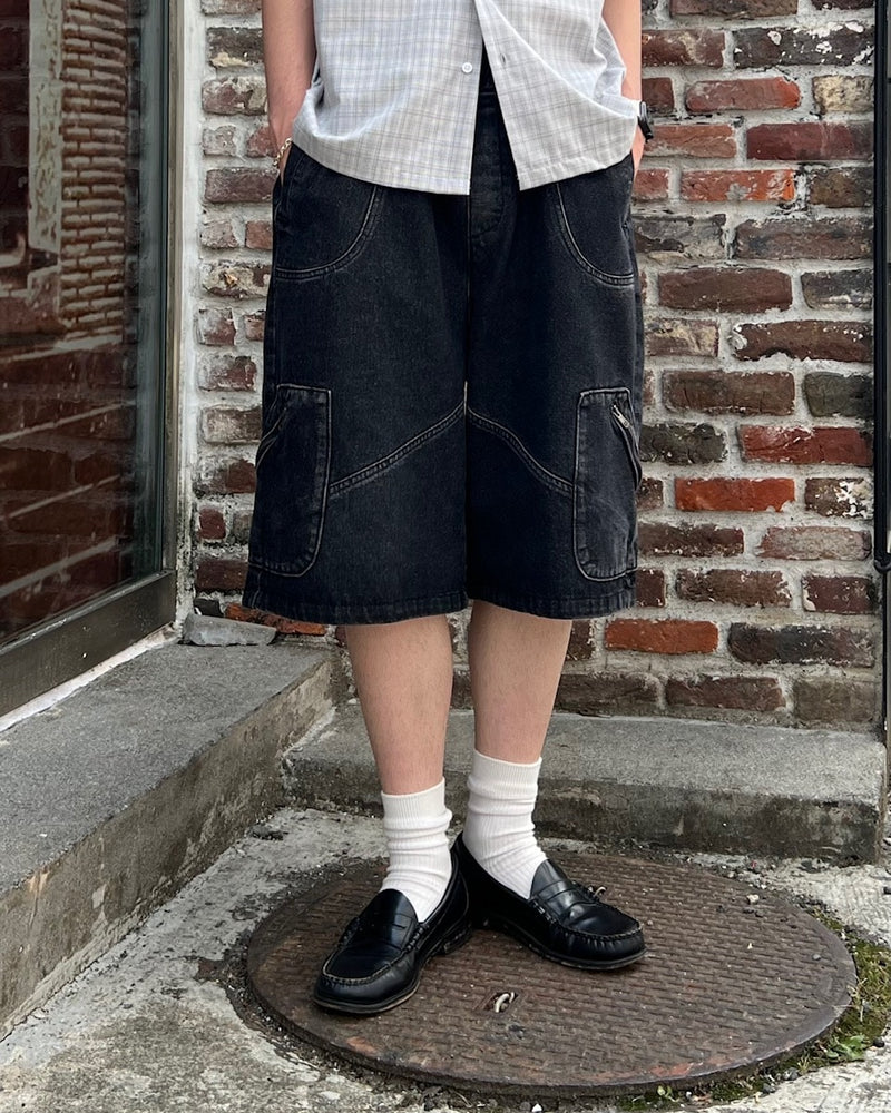 大阪店WEB限定受注制【Chikashitsu +】design denim bermuda pants