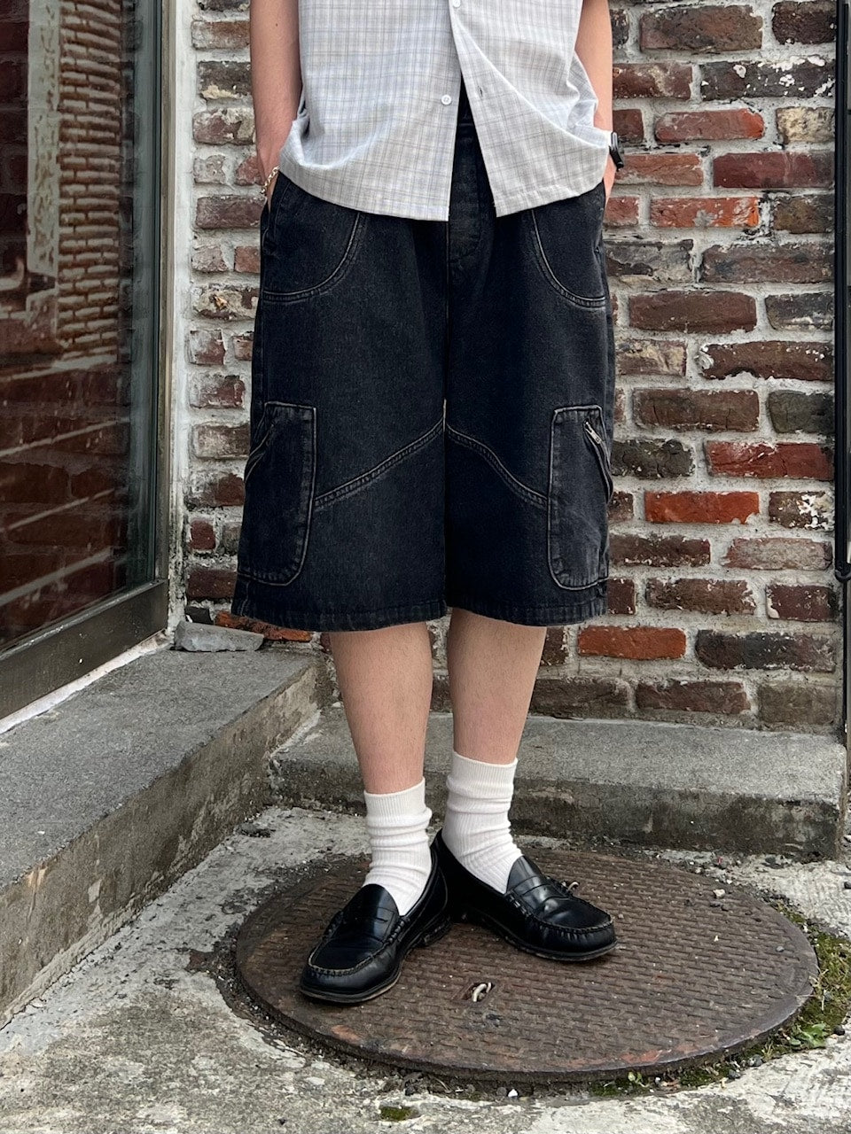 大阪店WEB限定受注制【Chikashitsu +】design denim bermuda pants